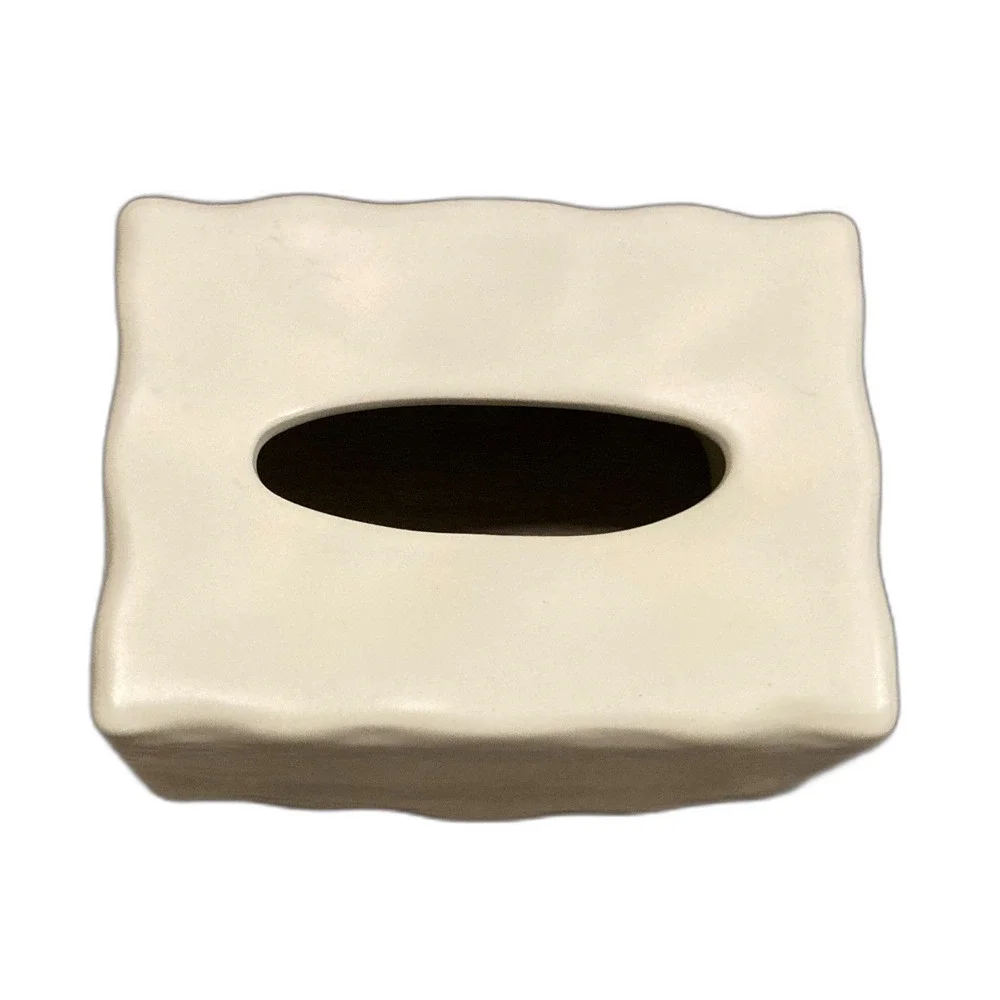 Cream Ceramic Tissue Box Cover Holder Wabi Sabi Modern Minimalist Home Decor